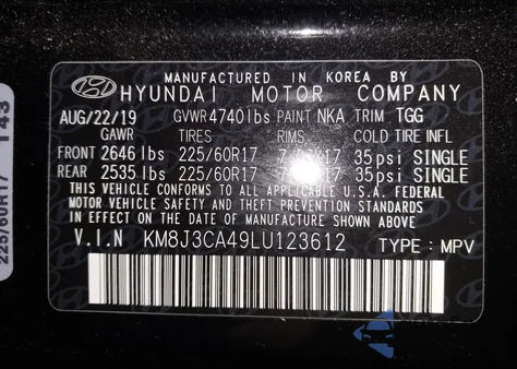 2020 Hyundai Tucson Value z USA, uszkodzony, nr VIN KM8J3CA49LU123612